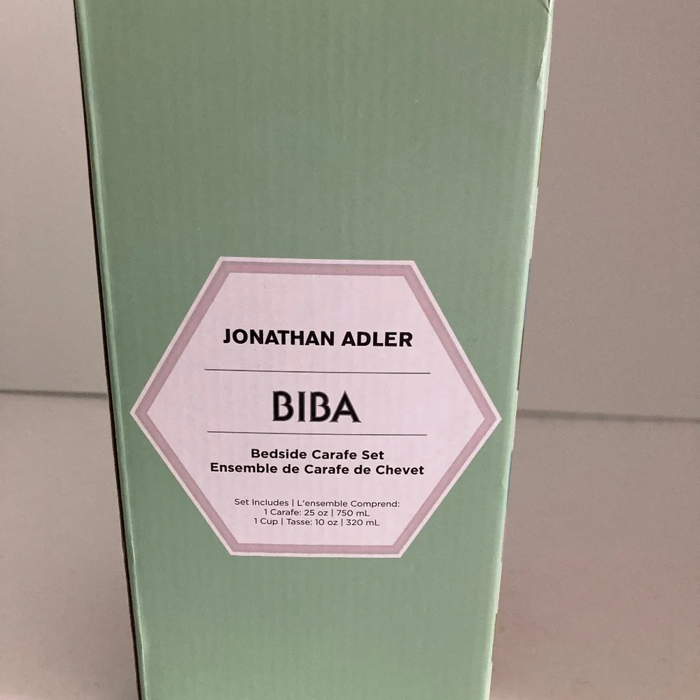 Jonathan Adler BIBA Bedside Carafe & Glass Turquoise Blue 25oz NEW Open Box